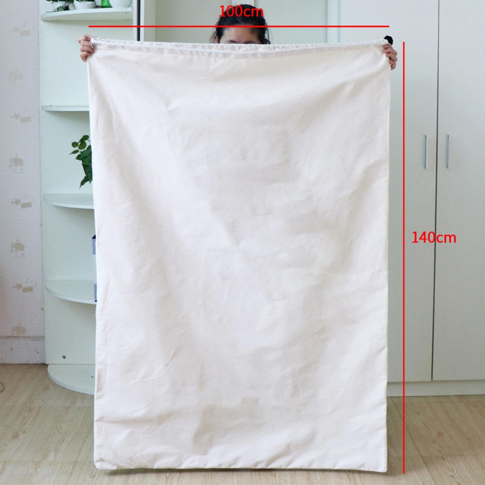 Übergroßer Wäschebeutel mit Kordelzug, Maschinenwaschbarer Canvas Aufbewahrungsbeutel, weiß 100cmx140cm