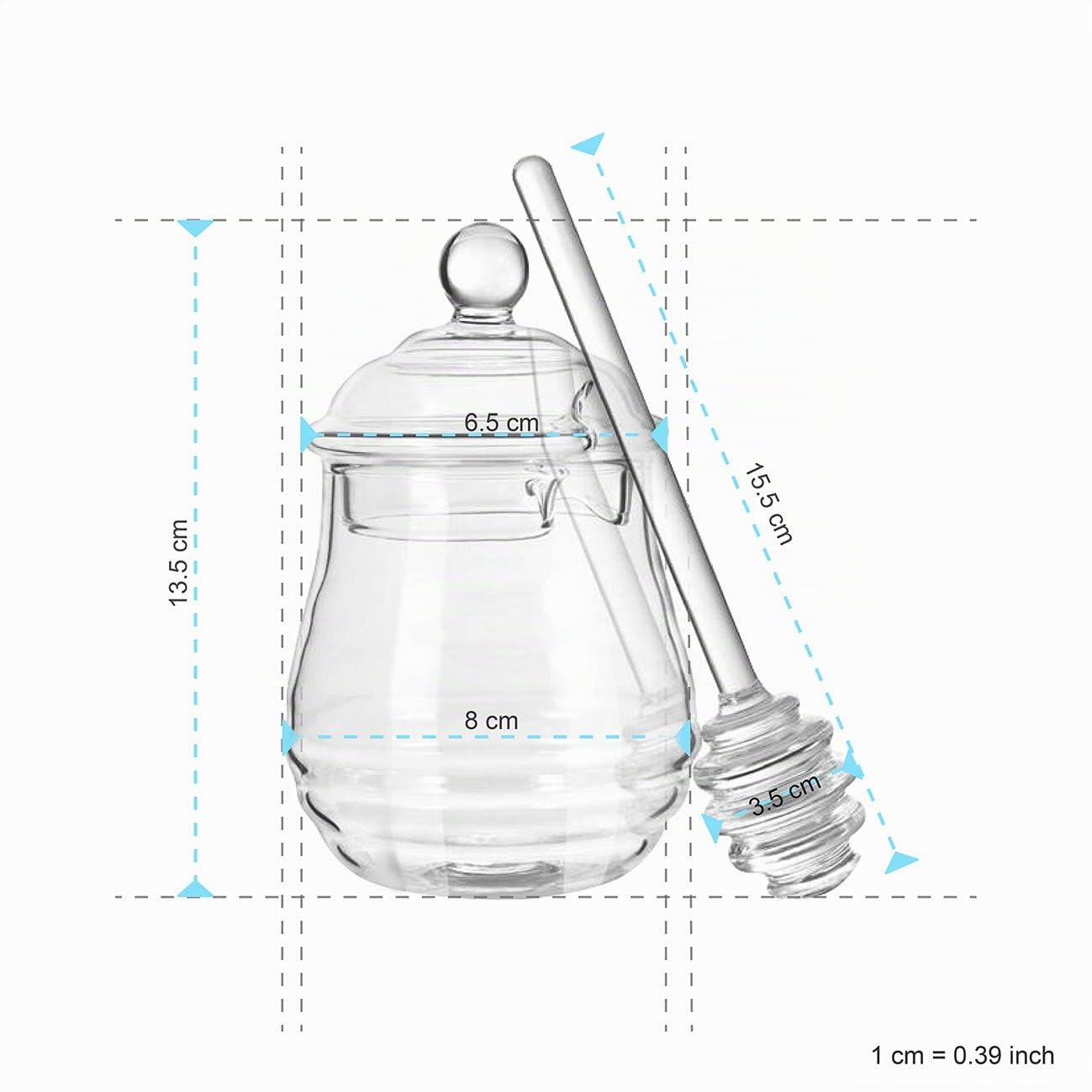 GuDoQi Vaso per Miele in Vetro da 250ml Barattoli di Miele con Coperchi e Bastoncino, Trasparente Contenitore in Vetro Dispenser per Sciroppo