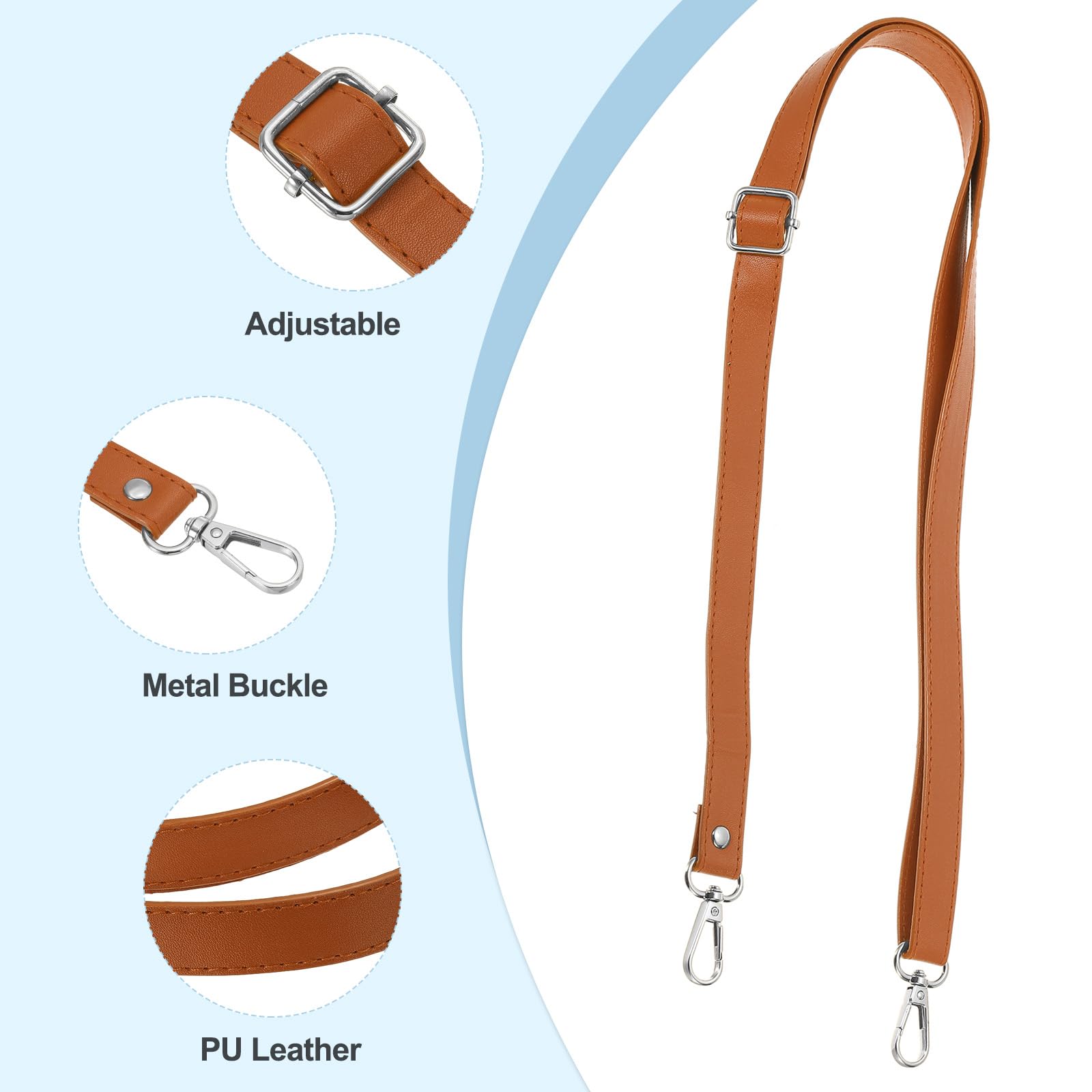 PATIKIL Leather Purse Strap Replacement 51 Inch, Adjustable Shoulder Crossbody Replacement Strap with Silver Hardware, Brown - Image 3