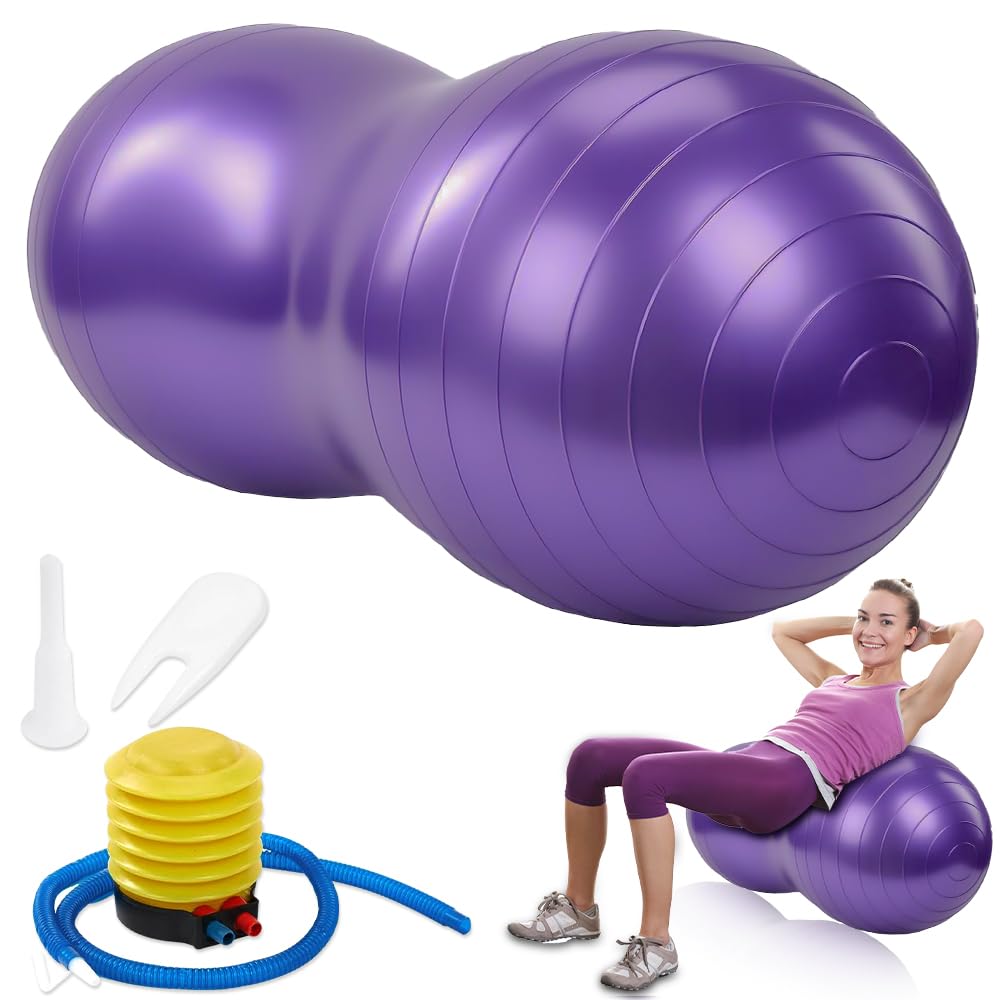 WDKXCN Peanut Ball, 90x45CM Peanut Ball Sensory Kids, Massage Balls with Pump, Exercise Therapy Balls for Yoga, Pilates, Pregnancy, Autism, Core Training Physical Therapy(Purple)