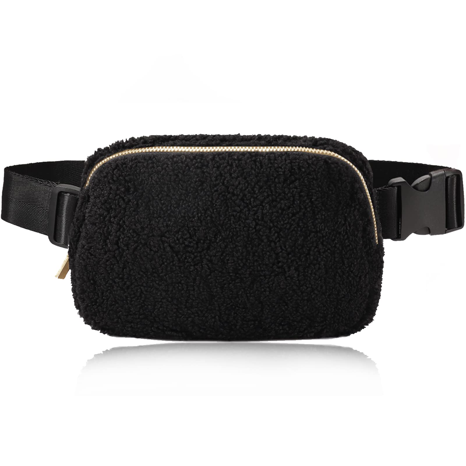 IbeautiFleece Belt Bag Sherpa Fanny Pack Adjustable Strap Everywhere Crossbody Chest Bum Bag for Women Men Travel Running Workout Hiking, Black, S, Fleece Belt Bag Sherpa Fanny Pack