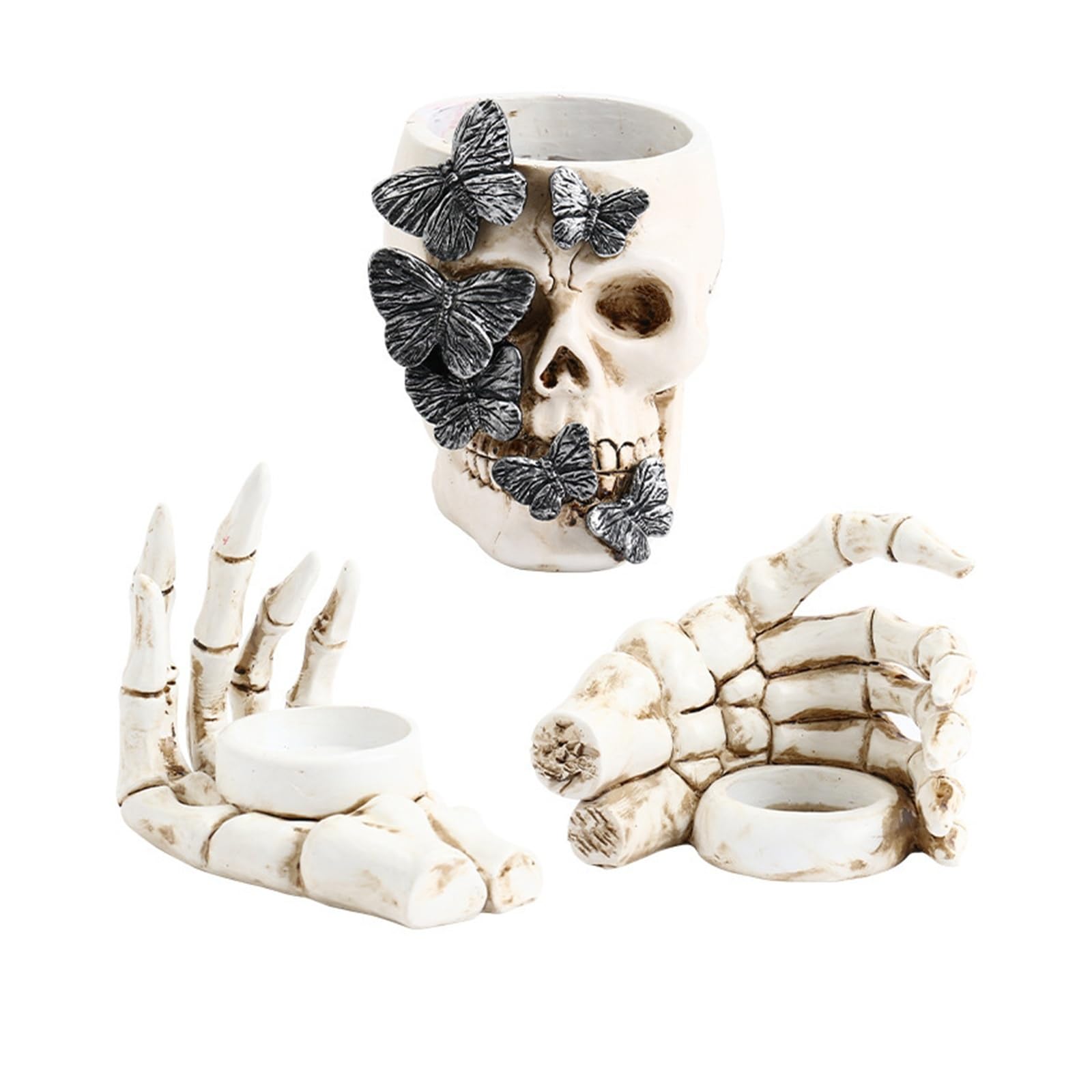 OTKSMDYY Halloween Decorations Horror Skeleton Hand Head Resin Candlestick Ghost Festival Party Desktop