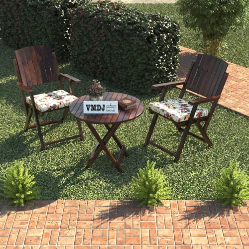 Image of Sheesham Wooden Portable Foldable 2 Seater Chair with Table Set Outdoor Balcony Garden Coffee Table Set Furniture with 1 Table and 2 Chairs Set (Walnut)