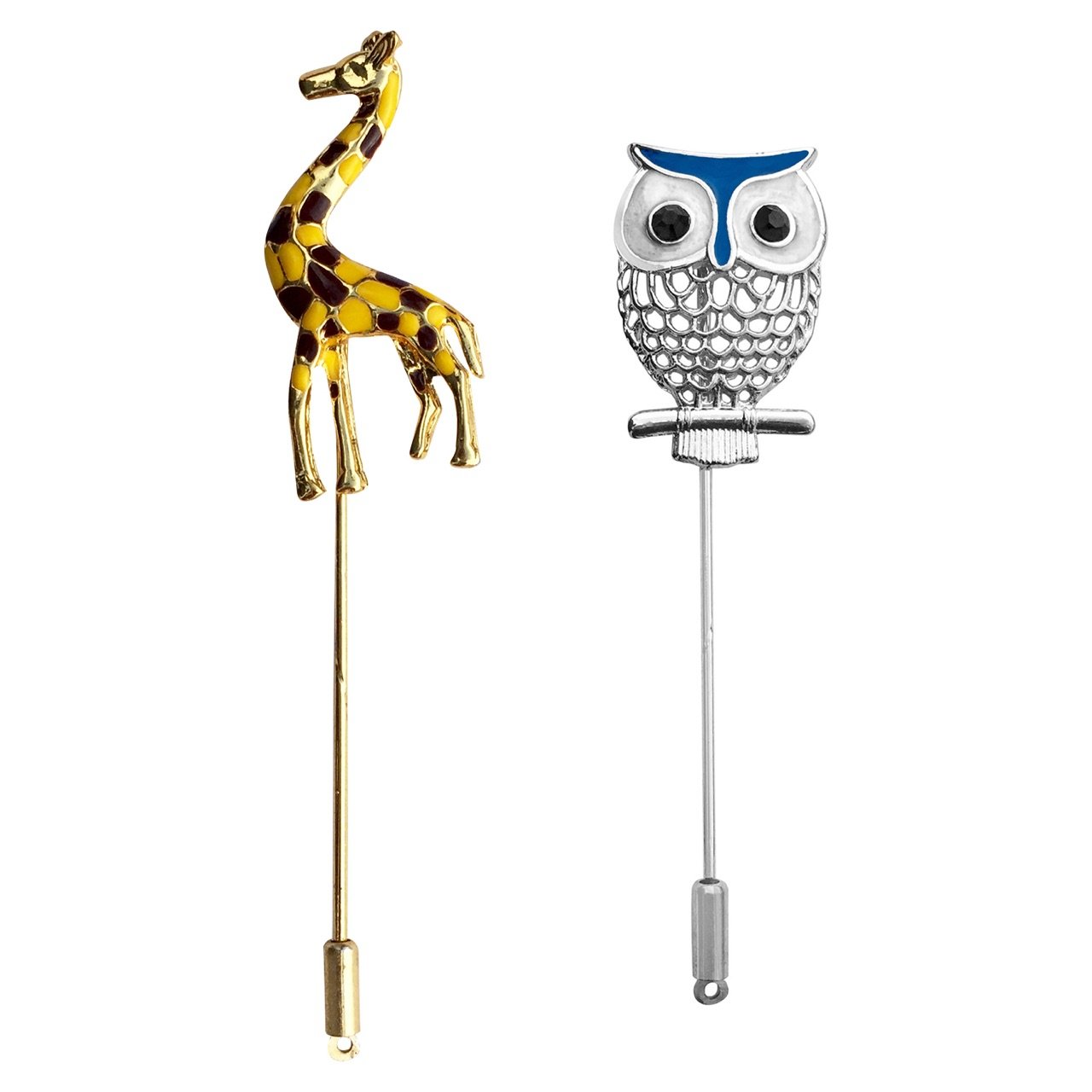 Combo of Metal Giraffe & Owl Lapel Pins (Multi-Colour) for Men-image-1