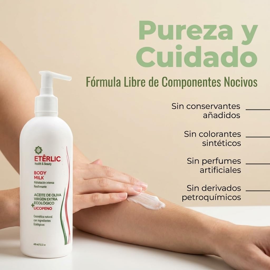 ETÊRLIC Body Milk 400ml - Cosmecéutico Natural con ACEITEROL | Aceite de Oliva Ecológico, Centella Asiática, Antiinflamatorio, Antioxidante, Reafirmante para Piel Madura