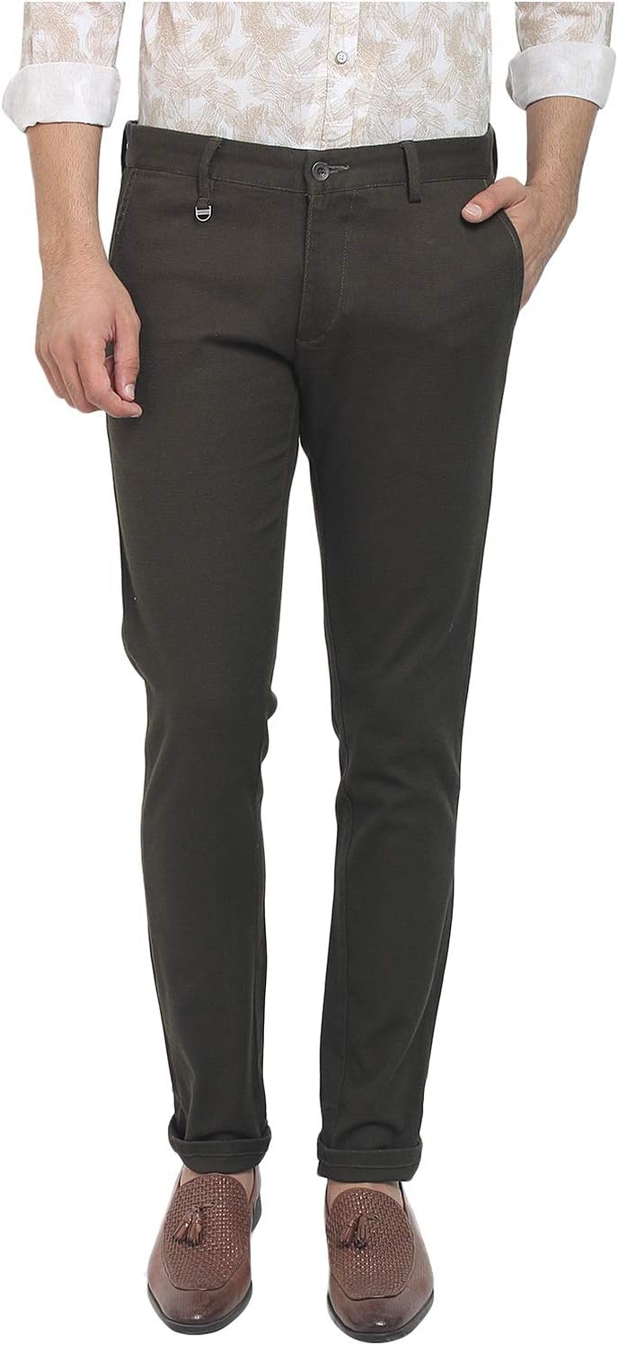 Solid Olive Coloured Cotton Trouser
