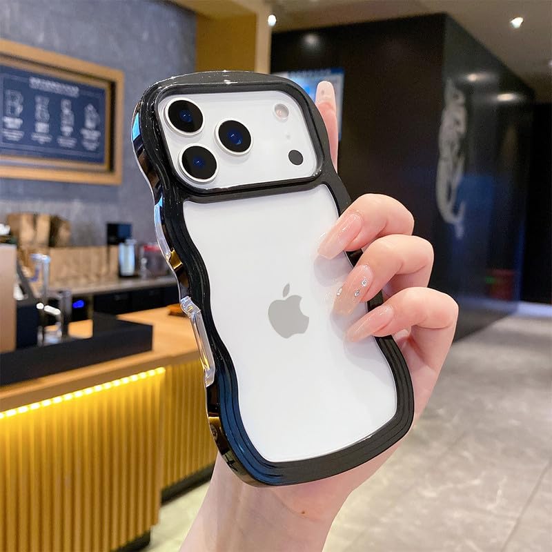 Image of ZR021 for iPhone 17 Pro Back Case Cover | Wavy Border Transparent | Slim Fit | Camera Protection | Shockproof TPU Case - Black
