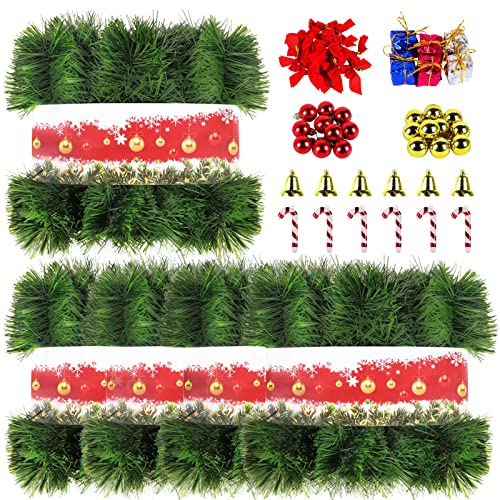 5 Pack 250FT Christmas White Garland Flower for Christmas and Non-Lit Soft Holiday Decor for Outdoor Indoor Artificial Christmas Twist Garland Home Artificial Wedding Party Decoration