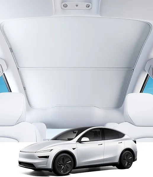 for New Tesla Model Y Juniper 2026 Sunshade Roof with Magnetic Clips, Nano Ice-Crystal Coating, No Gaps, No Sagging (Graphene Silver)