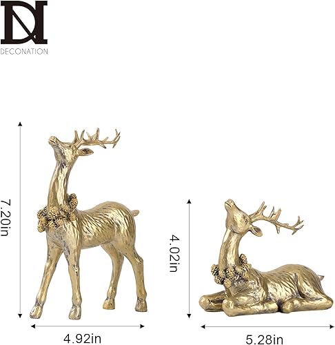 Miniatura 6 de DN DECONATION 2 piezas de estatuillas de reno de Navidad doradas, decoración de reno de Navidad para mesa, pequeñas decoraciones de ciervo de resina