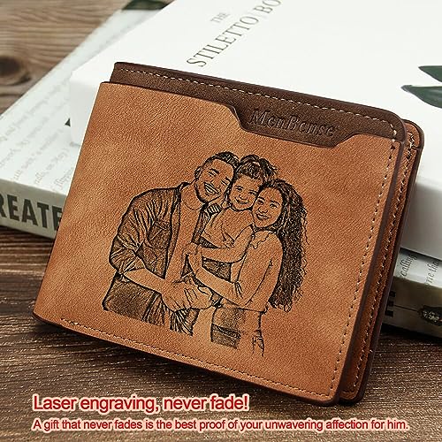Customized Photo Wallet Name Personalized Wallets for Men Custom Picture Gifts for Him Husband BF Dad Son Groomsmen Birthday Anniversary Father's Day Christmas Gift (light coffee)4