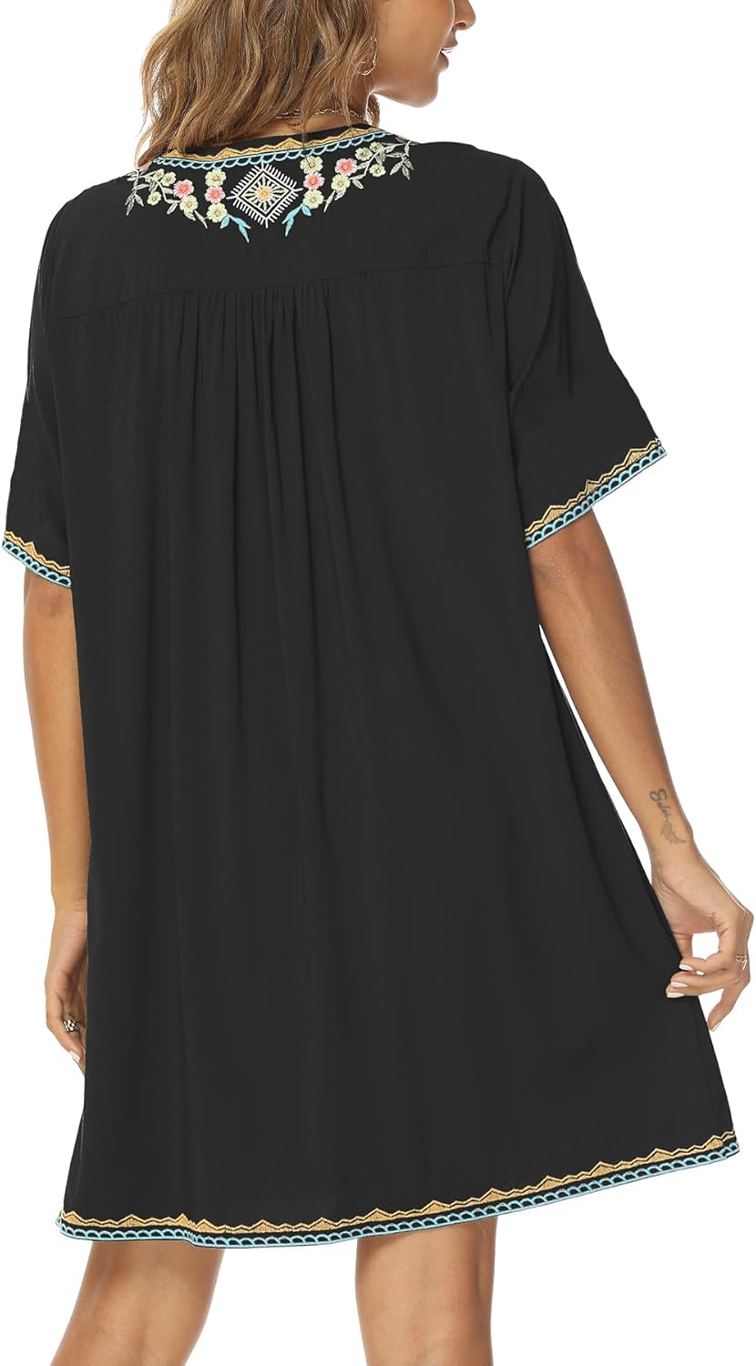 Higustar Women's Mexican Embroidered Dresses Peasant Tradition Bohemian Hippie Fiesta Plus Size Dress - Image 6