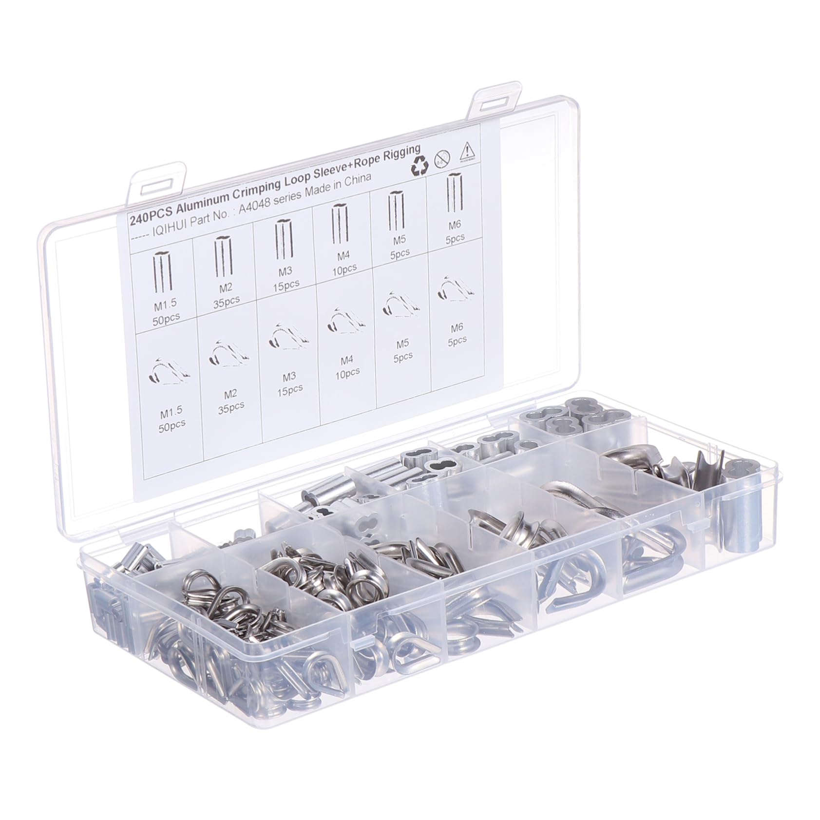 HAWILLOSCH 240pcs/set 304 Stainless Steel Thimbles Aluminum Crimping Loop Sleeves High Corrosion Resistance for Longevity