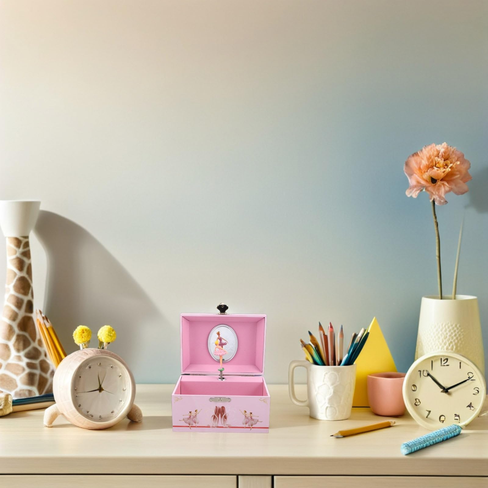 Alipis Caja de Música de Joyería para Niña 5 Pulgadas Rosa, Caja Musical de Ballet con Bailarina Giratoria, Madera Segura y Bordes Suaves, Organizador para Decoración Infantil y Obsequio