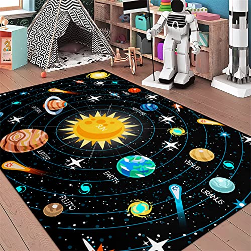 Universe Planet Area Rugs Outer Space Rugs for Boys Bedroom Educational Sofa Floor Mat Galaxy Solar System Theme Throw Rugs for Indoor Outdoor Carpets Crystal Polyester Mats Oversized, 4'5''×6'