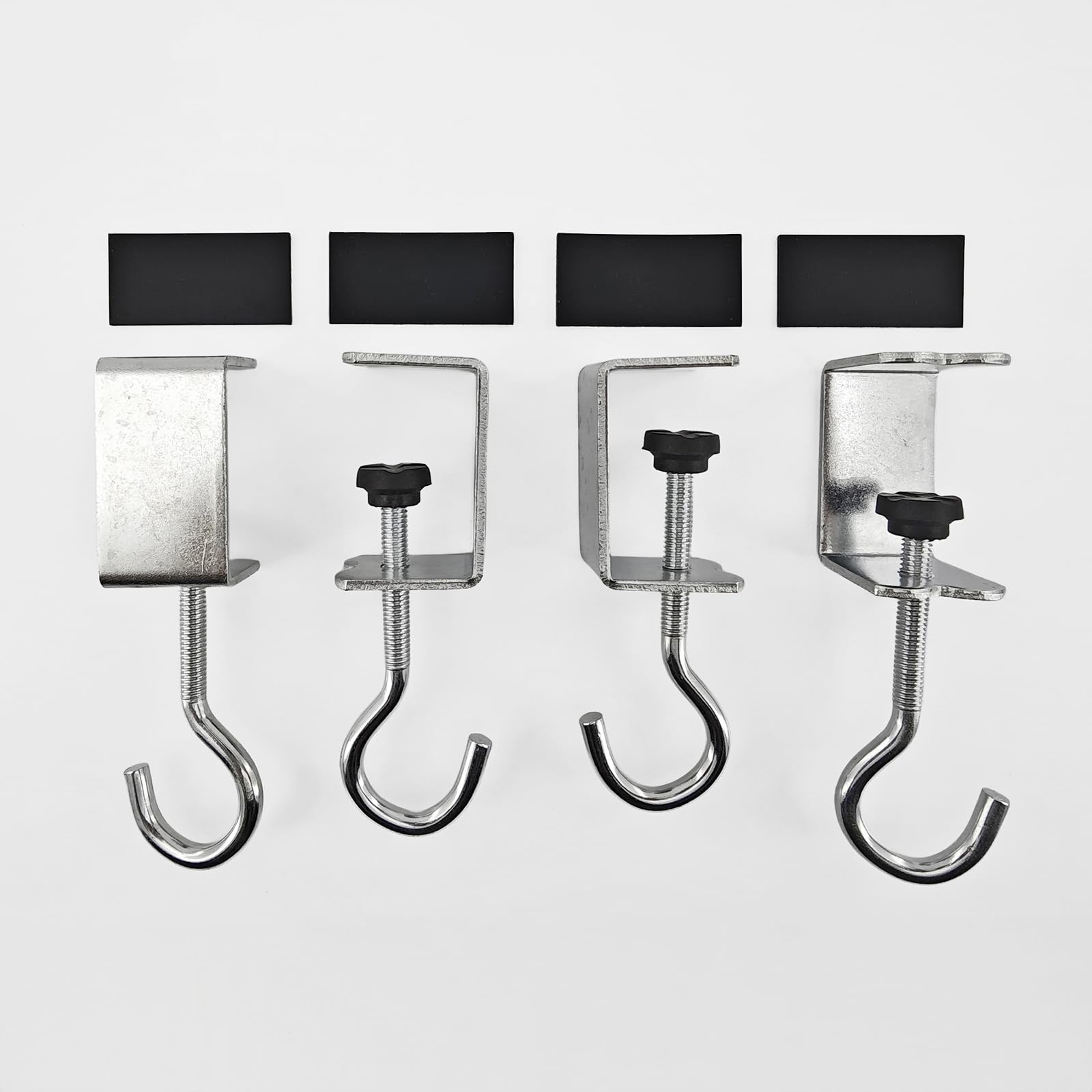 YEMCHI 4 Pack Desk Hanging Bag Holder Table Metal Clamp Hook with Self Adhesive Silicone Pads Adjustable Backpack Hanger Industrial Style, Portable