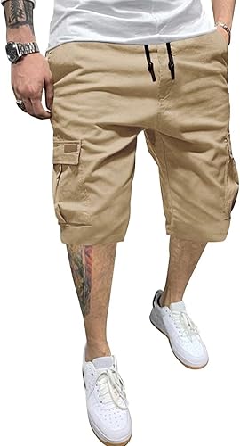 Pantalones cortos cargo para hombre, cintura elástica, cordón elástico, pantalones cortos de golf al aire libre con 6 bolsillos
