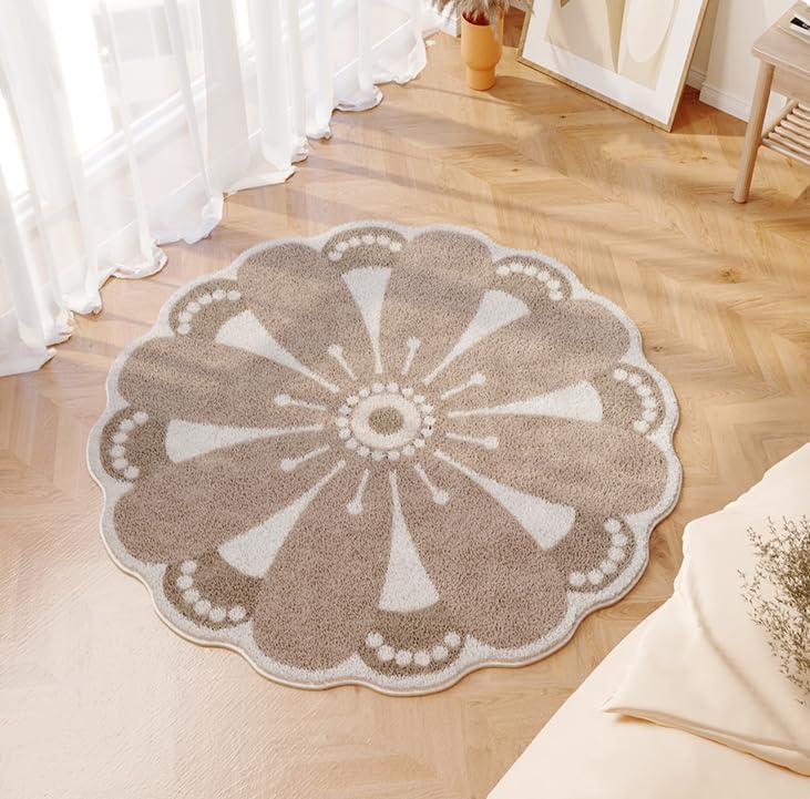 Morbuy Irregular Rug Round Large Fluffy Soft Shaggy Carpet for Living Room Kids Bedroom Decor, Machine Washable Plush Carpet Circle Absorbent Anti Slip Floor Mat (Gray Flower,80cm)