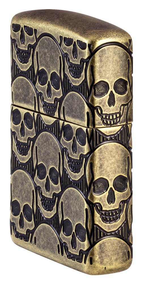 Zippo Sturmfeuerzeug - Skull, Antique Brass, MultiCut - Nachfüllbar - Wiederverwendbar - Windfestes Design - Geschenkbox - Made in USA