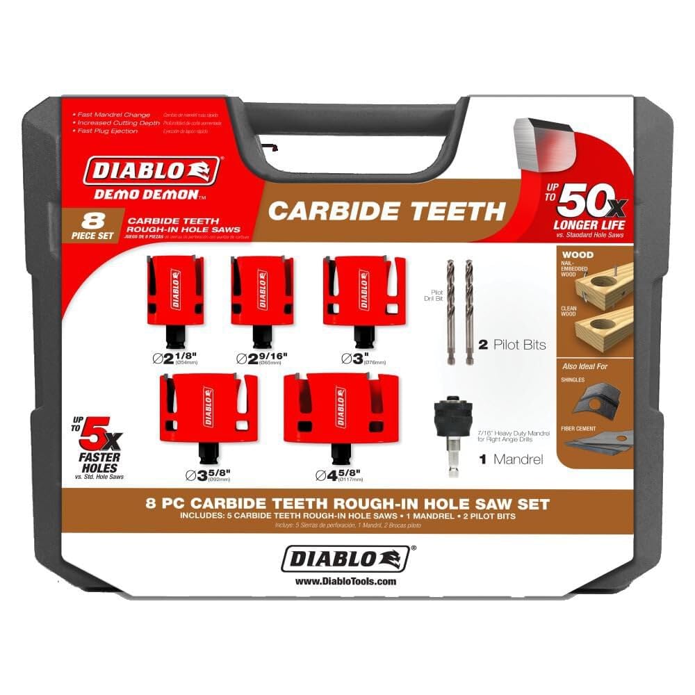 Diablo Demo Demon Carbide Teeth Rough-in Hole Saw Set - 8-Piece