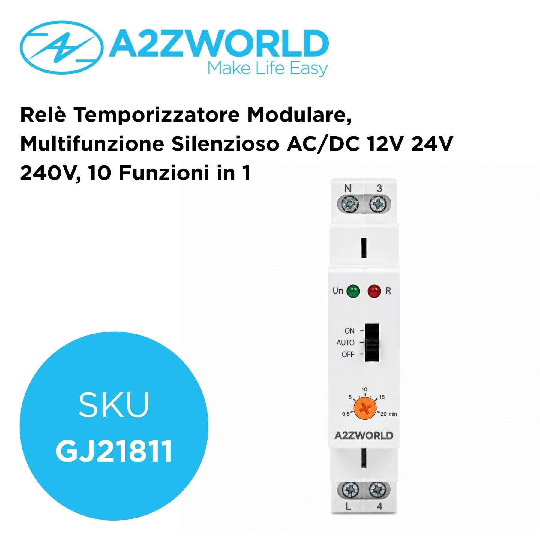4 Pezzi Relè Temporizzato Luci Scale 230V AC, Temporizzatore Auto ON OFF, Massimo 16A, 0,5-20 Minuti, 1 Modulo DIN, per Corridoi Ingressi Scale e Ventole Bagno, GRT8-LS