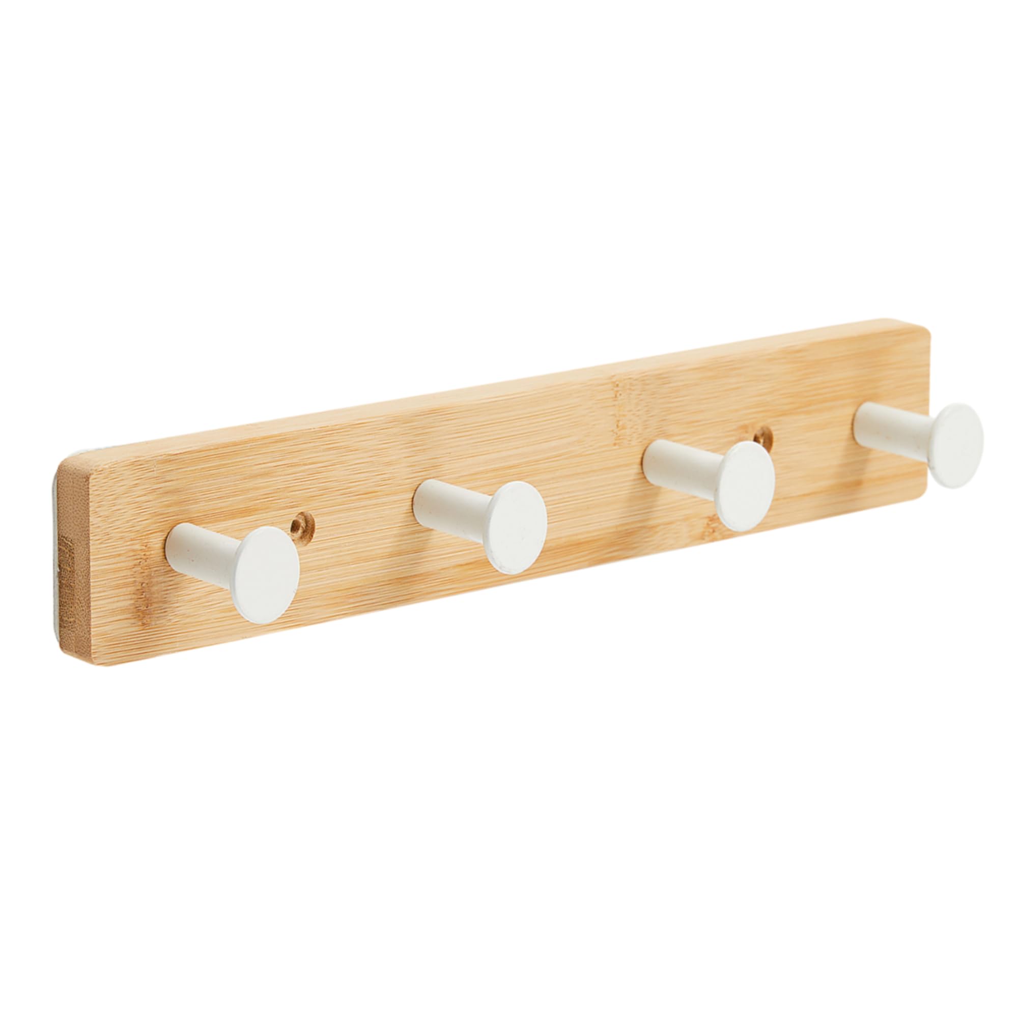 Alex Nash Bamboo Coat Rack - Wall Mounted Coat Hooks with 4 Metal Pegs - Heavy-Duty Wooden Clothes Hook Rail for Hallway, Bedroom, Bathroom with Fixings Included - Black/White, 1/2/4 Pack (1, White)