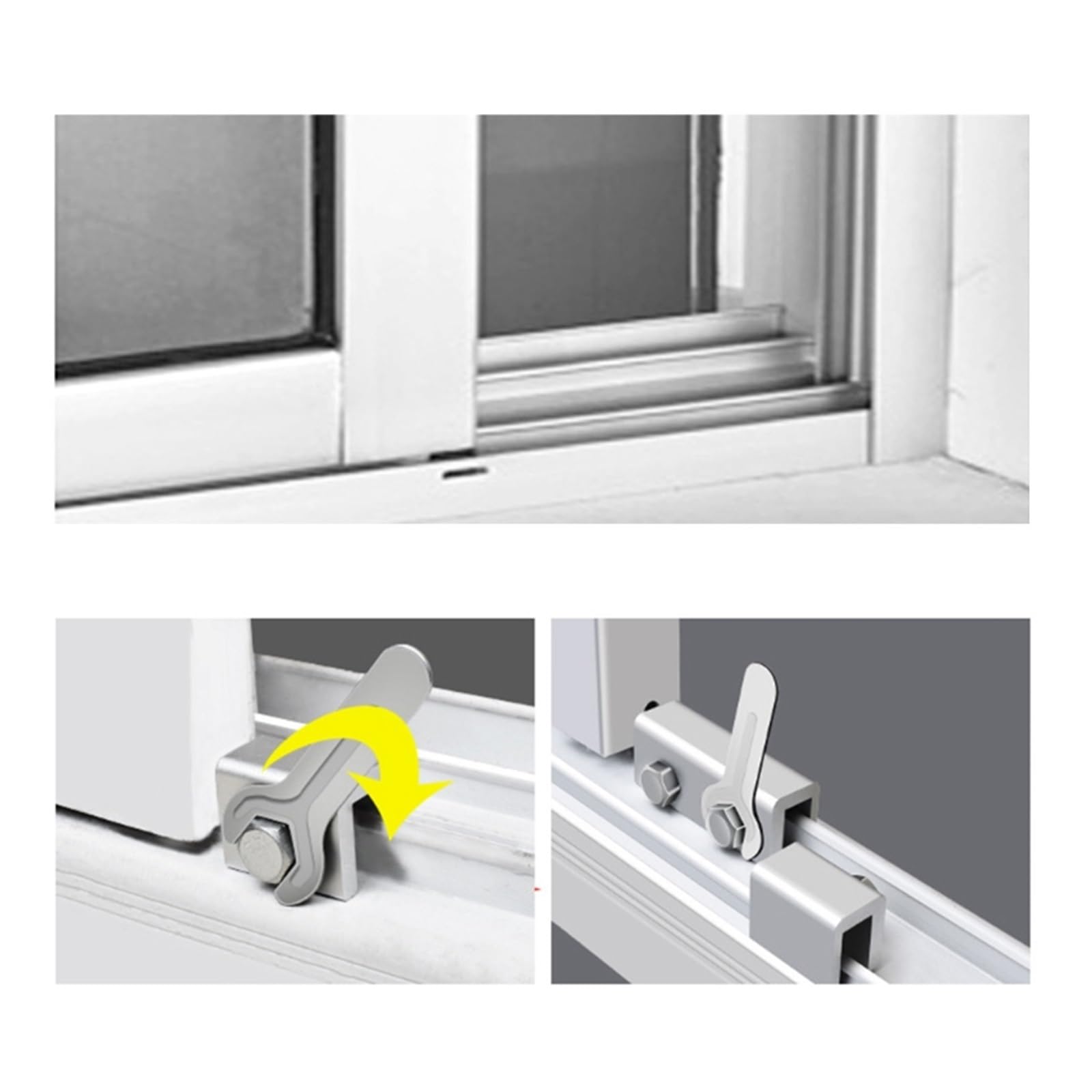 Bloqueador de cerradura, Cerradura for puerta y ventana corredera con llave, instalación sin taladros, aleación de aluminio(Double Hole Narrow)