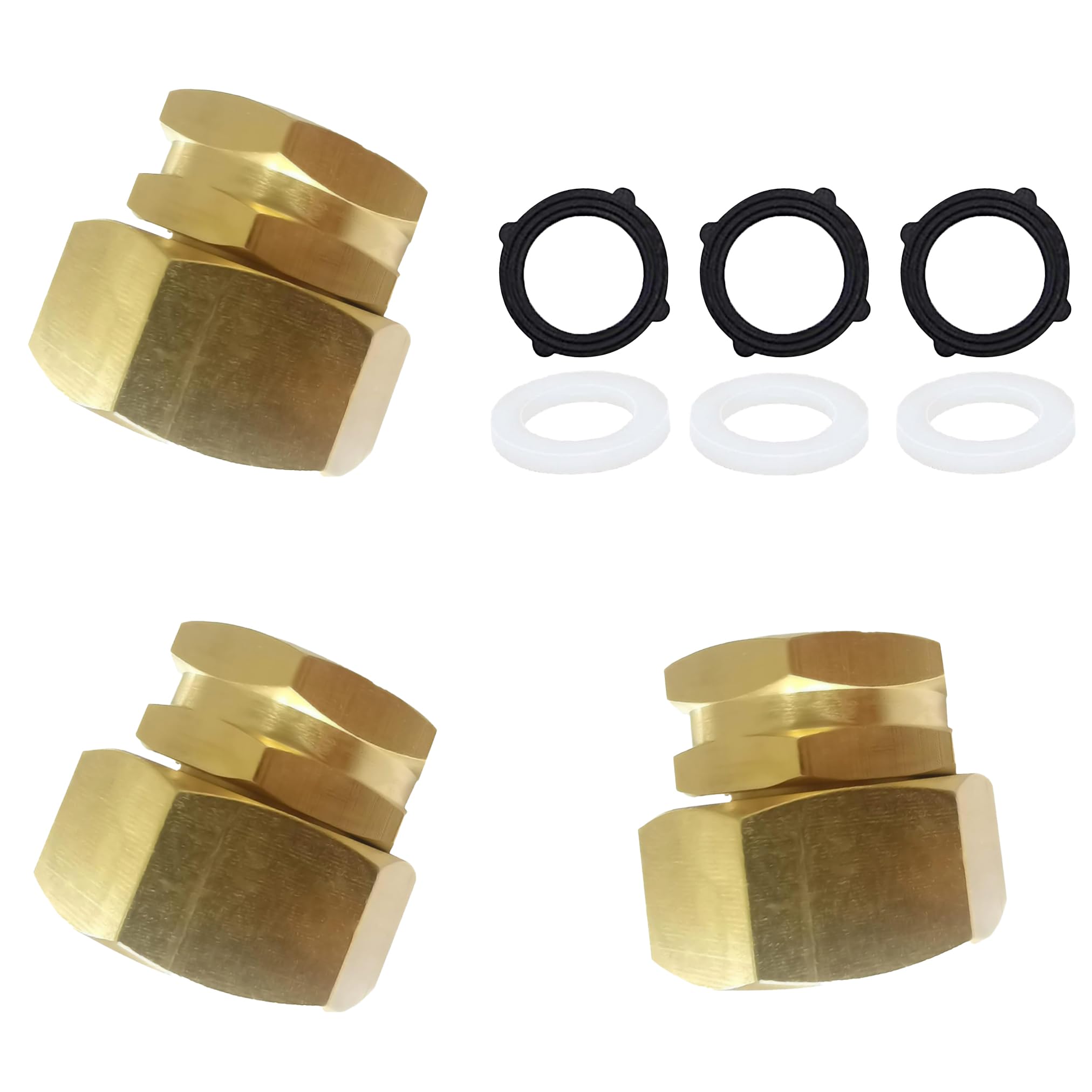 APOANDA - Accesorios para manguera de jardín, 1 NPT macho x 3/4 GHT hembra a adaptador de manguera de jardín, conector reductor de latón, 3 piezas con 6 arandelas