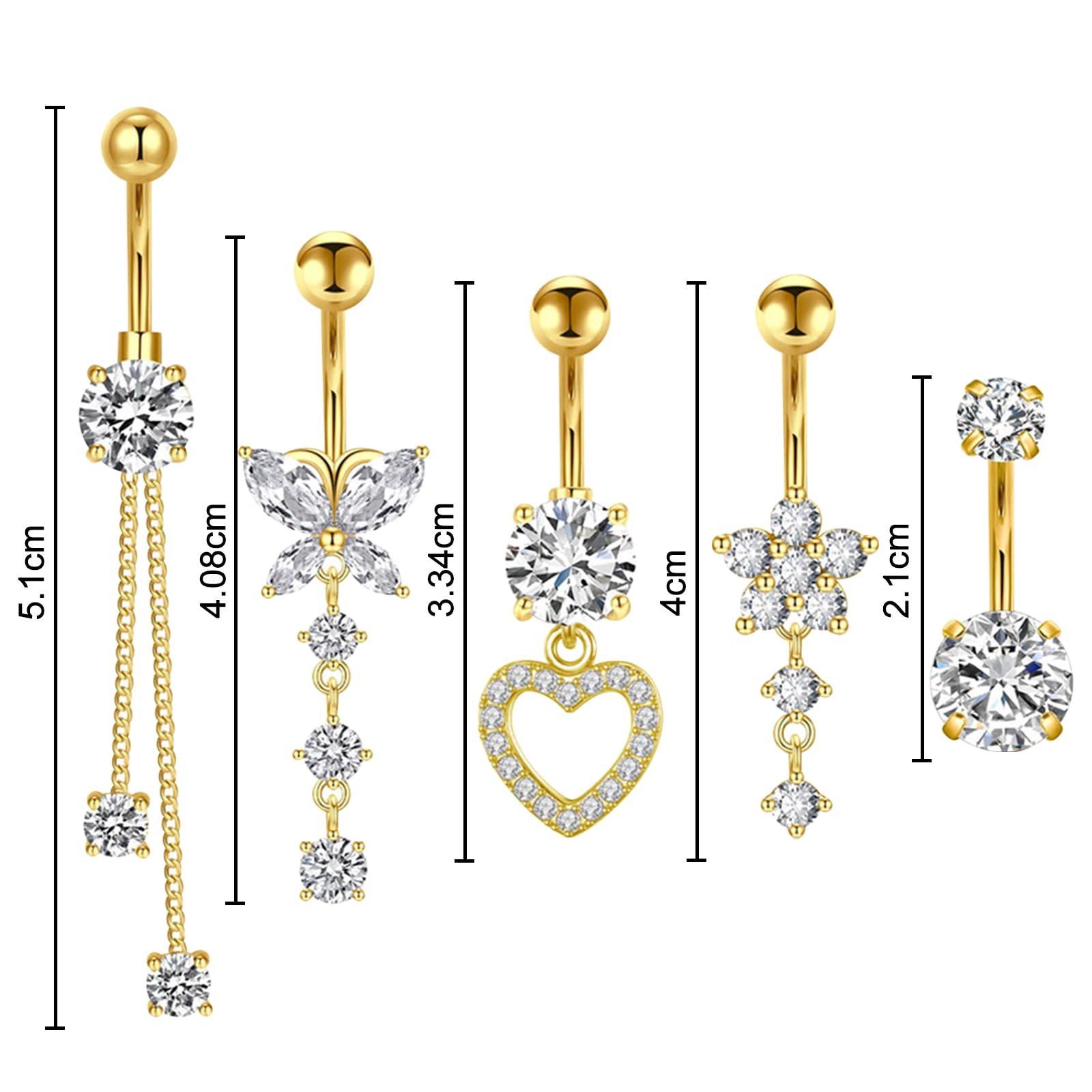 TYXHXTF 11 Piercing Nombril Percing Au Nombril, Piercing Nombril Anneau Percing Nombril, Corps Piercing Bijoux Barbells, Coeur Papillon Anneau De Nombril Bijoux De Piercing Au Ventre Pour Femme, Or