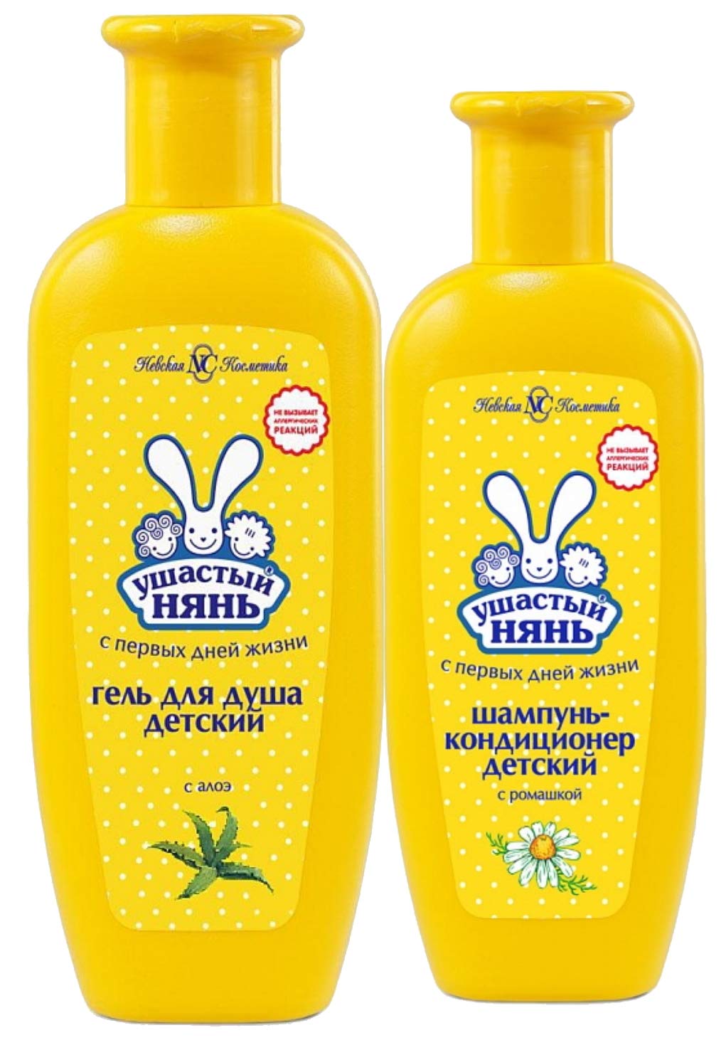 Ушастый Нянь Детский Гель Для Душа для Детей с Алоэ и Детский Шампунь Кондиционер без Красителей (250+200)мл Ushasty Nanny no Tears Kids Shower Gel for Kids and Shampoo Conditioner ith Aloe (250+200)ml