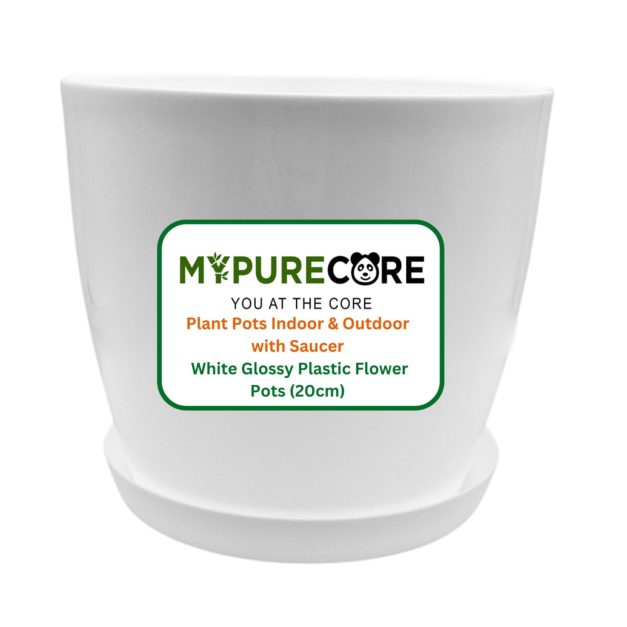Mypurecore You At The Core White Mypurecore Plant Pots Indoor 20Cm With Saucer – Stylish Glossy Plastic Flower Pot – Durable Indoor & Outdoor Planter For House Plants, Herbs, & Succulents (, 20 Cm)