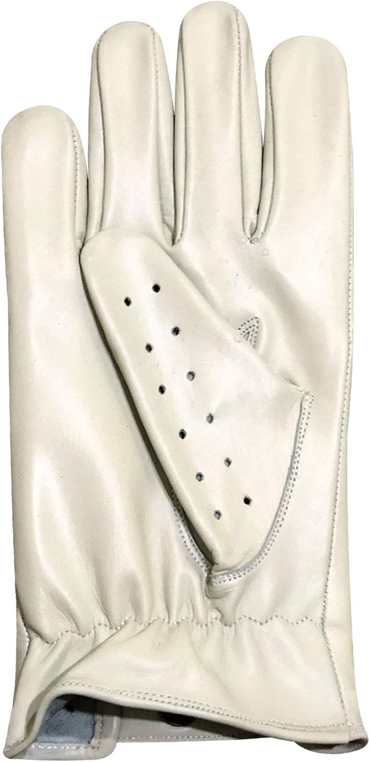 Slim Fit Retro Style Soft Real Leather Men's Driving Gloves Unlined Chauffeur 507 (Off White, XL)