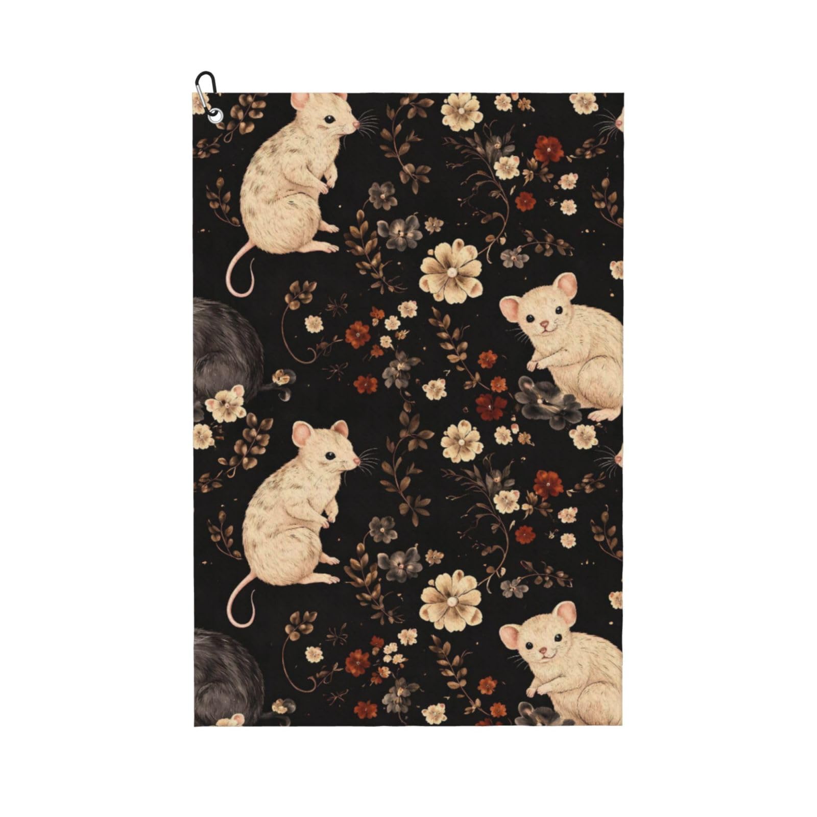 Oudrspo Vintage Flowers and Cute Rat Multi-Functional Golf Towel | Absorbent Quick Drying 16x24in