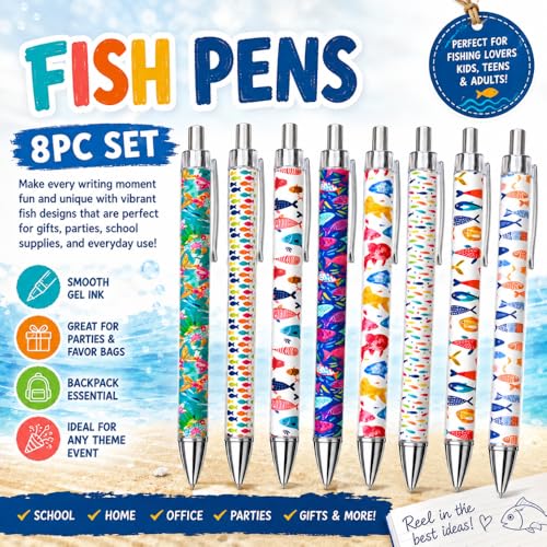 Set 8 bolígrafos con diseño de pez divertido miniatura 2