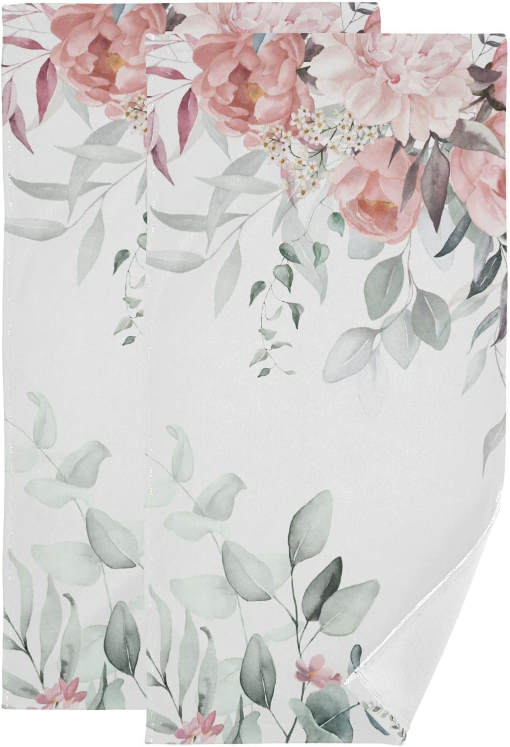 2 Pack Pink and Grey Floral Hand Towels for Bathroom,Absorbent Fingertip Guest Chic Flower Daisy Decorative Bath Towels,Soft Vintage Blak Gray Branch Dish Towels for Kitchen Decor 14"x28"