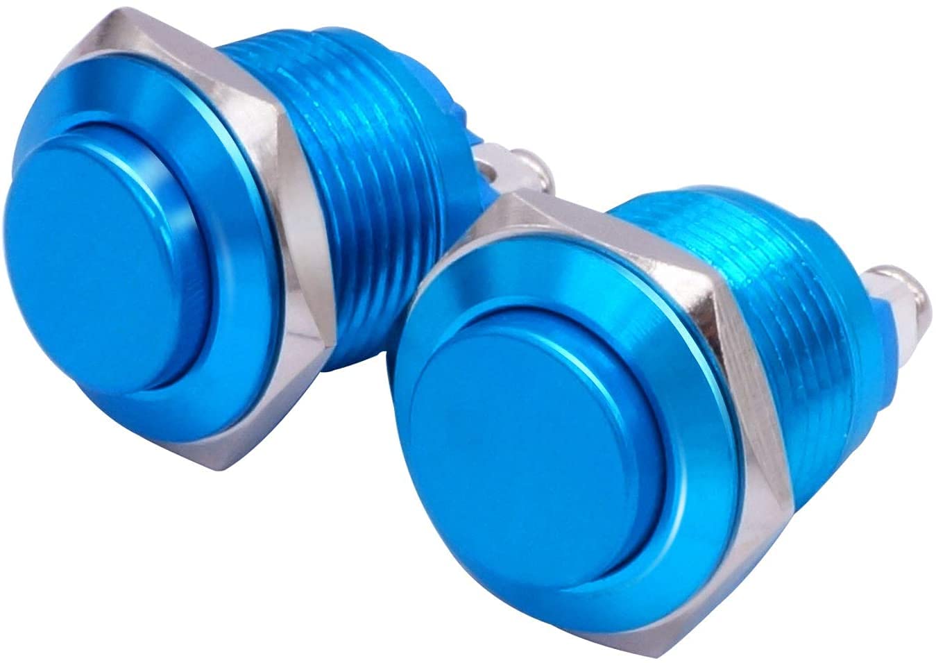 ONECM 2 pièces 16 mm 5/8" rond rouge métal bouton poussoir momentané interrupteur 1NO SPST 3A/12-250V pour interrupteur de voiture industriel (couleur : bleu)