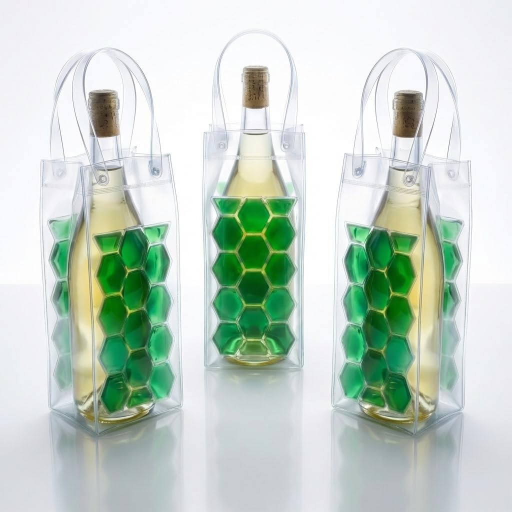 3-Pack Freezable Wine Cooler Bags with Built-in Gel Ice Packs - Portable Hexagon Wine Chiller Sleeve - Reusable Clear Folding Carrier Tote for Champagne, Beer, Picnic & Travel (orange） — Amazon image 9