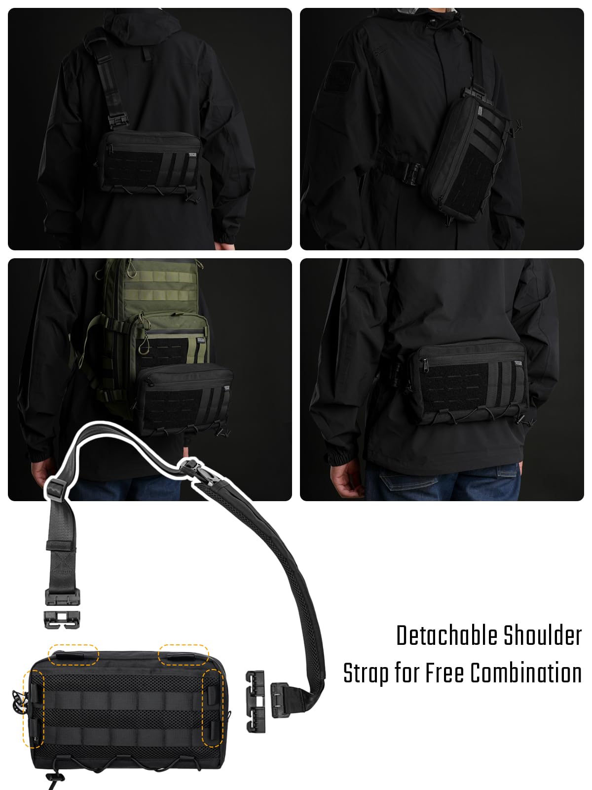 TACTICAL_GEEK Cache L3 EDC Leichter Sling Bag Chest Crossbody Bag für Herren Damen, Kompakt Bauchtasche, Verstellbarer Schultergurt Umhängetasche, Schultertasche Brusttasche für Reise Schule Wandern