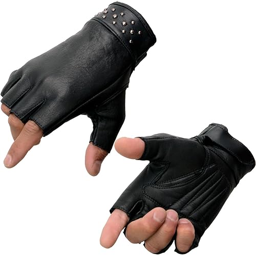 Milwaukee Leather Guantes sin dedos de cuero para mujer con detalles de remaches (,)