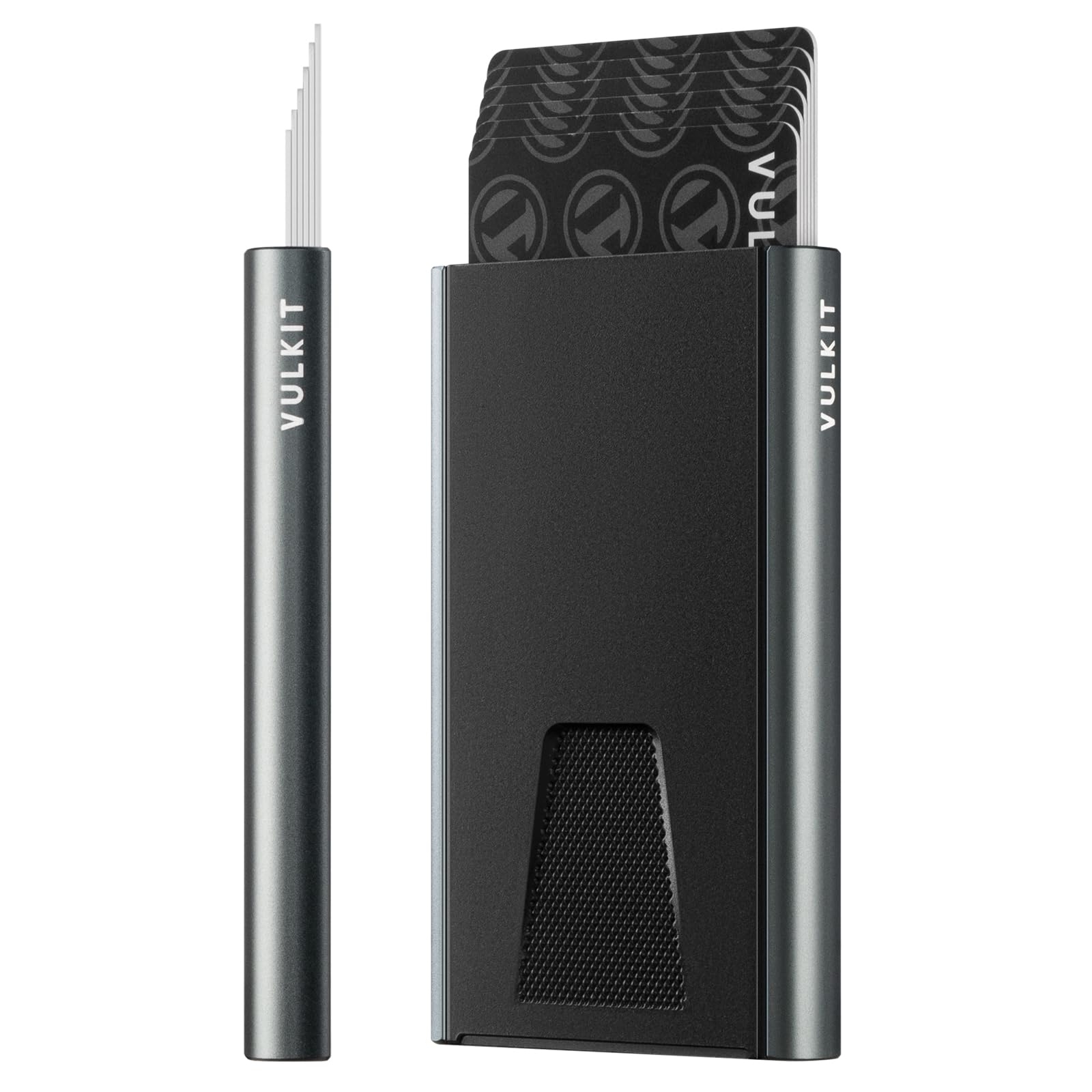 VULKIT Slim Minimalist Card Wallet, Aluminum POP UP Credit Card Holder RFID Blocking, Grey