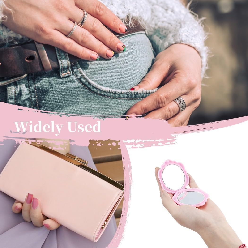 30 Pcs Handheld Rose Makeup Mirrors, 2.6 Inches Foldable Mini Cosmetic Mirror, Double-Sided Pocket Mirror for Purse, Travel, and Parties
