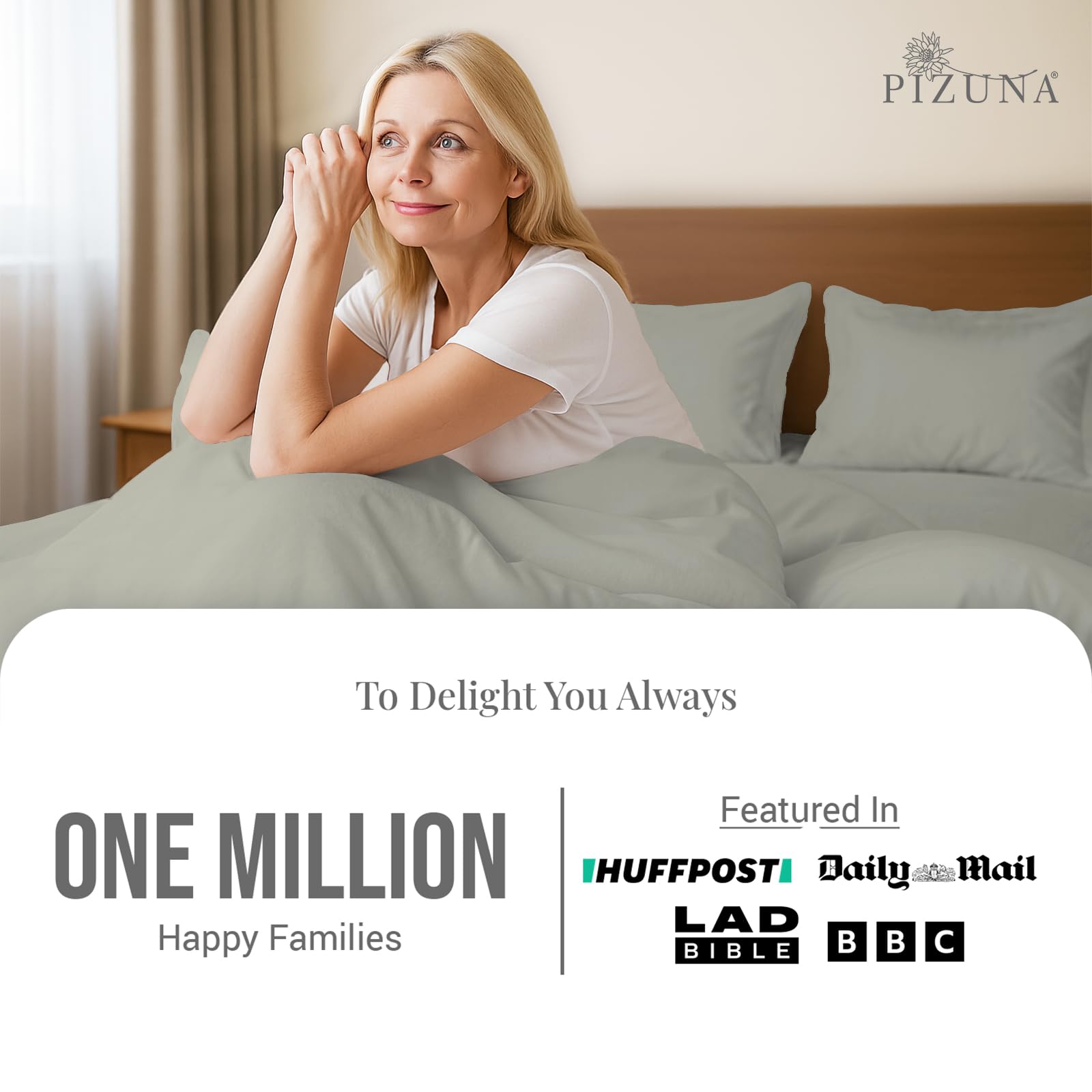 Pizuna Pure Combed Cotton Double Bedding Set, 600 Thread Count 100% Long Staple Cotton - Image 4