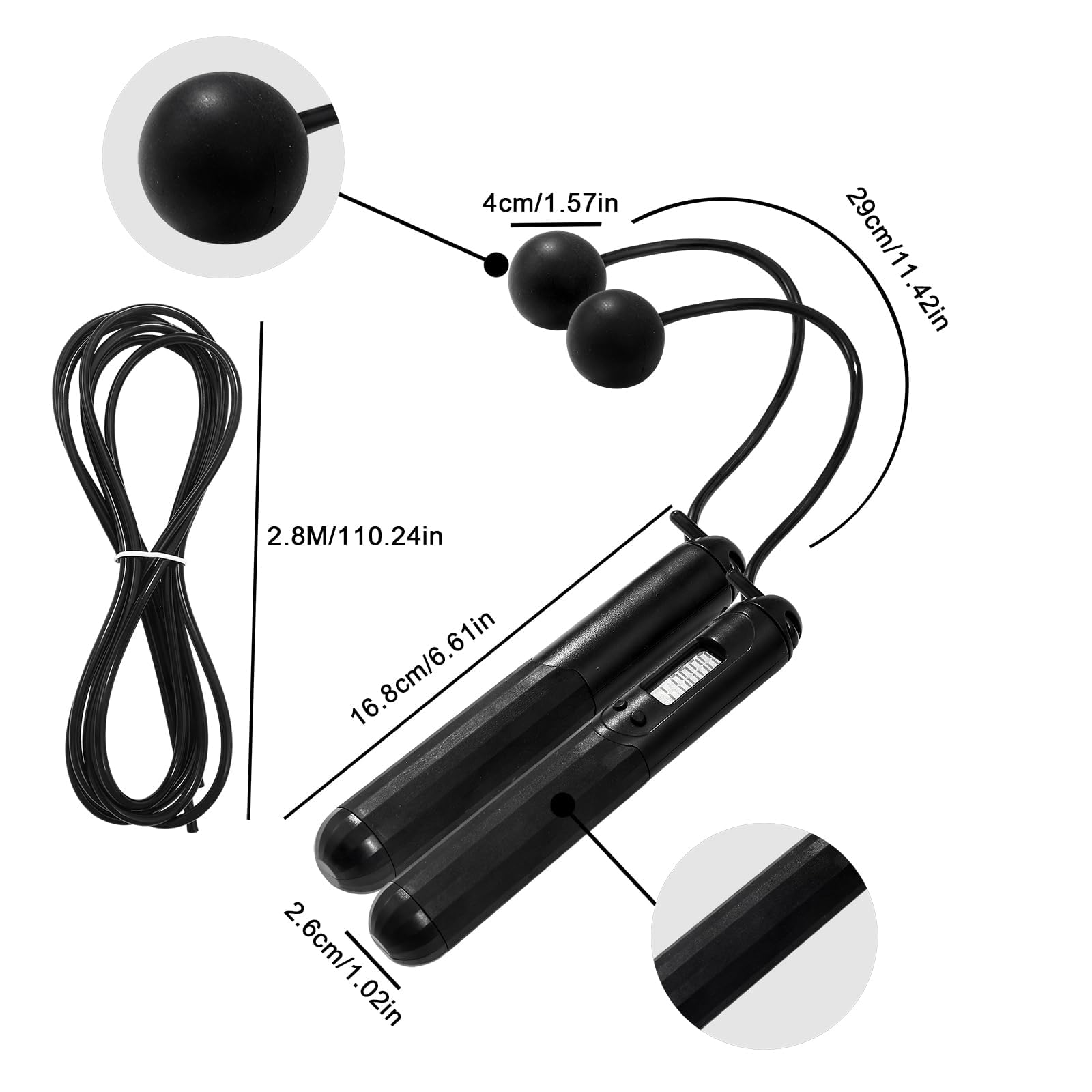 Springseil mit Zähler, 2-in-1 gewichtet, kabellos und kabelgebunden, intelligentes LCD-Display, verfolgt Kalorien, Zeit und Sprünge, verstellbare Länge mit Stahlkugellagern für Zuhause, Fitnessstudio