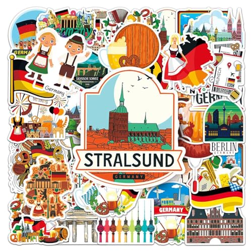 YSJCHEBS 100 Uds. Pegatinas De Viaje De Alemania, Pegatinas para Equipaje, Pegatinas para Ordenador Portátil, Pegatinas De Países, Pegatinas Retro, Pegatinas Impermeables
