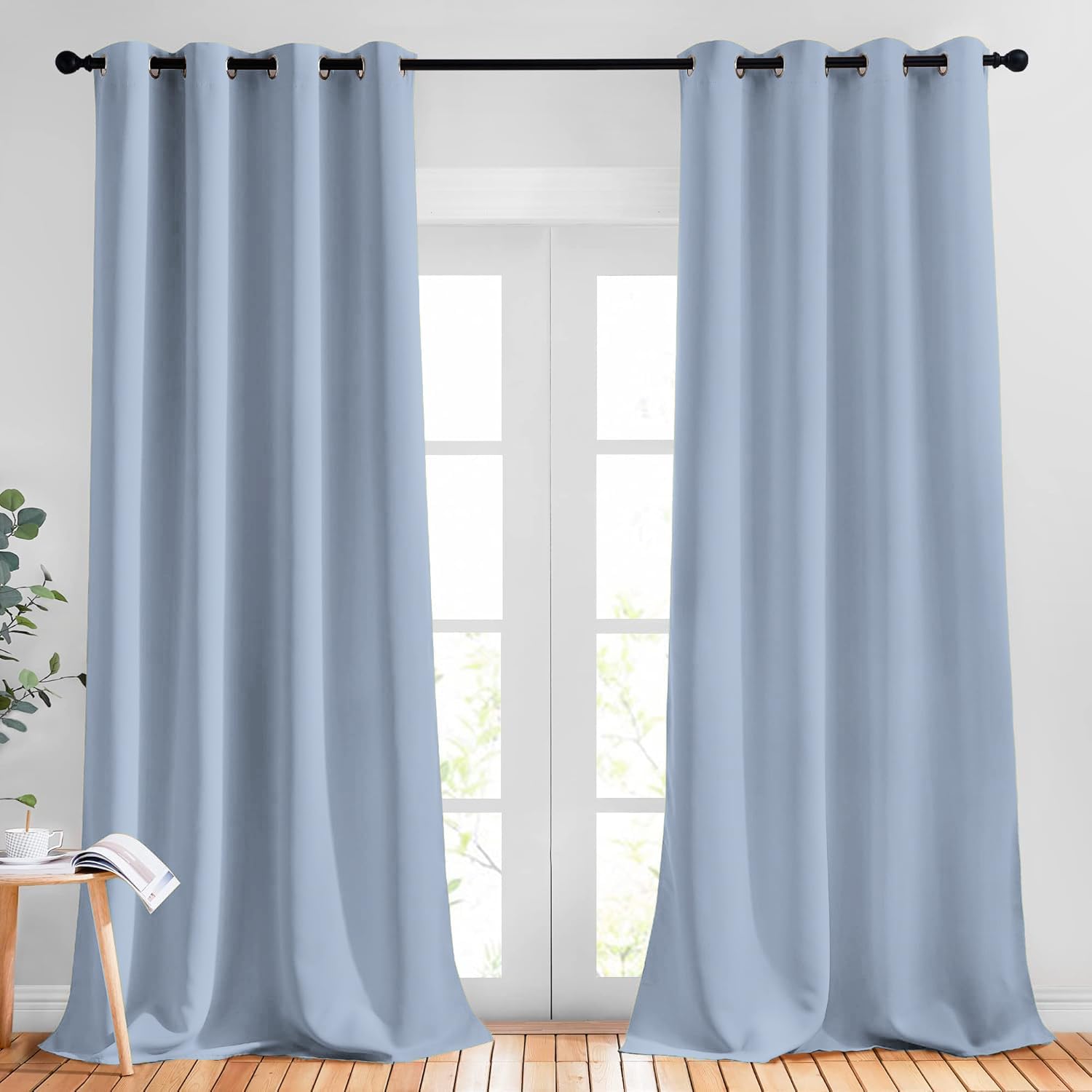 NICETOWN Blackout Curtains for Girls Room - Thermal Insulated Solid Grommet Room Darkening Curtains/Panels/Drapes for Bedroom/Patio (Vintage Blue, 2