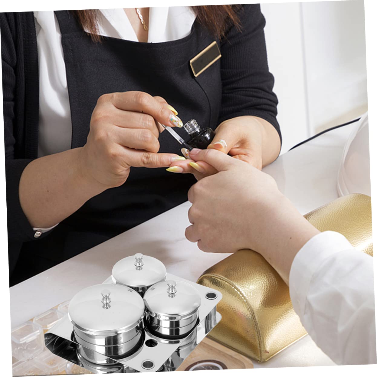 Stainless Steel Nail Liquid Cup Holder Nail Art Brush Set Cleaning Cup Makeup Brush Holder Perfect for Manicure