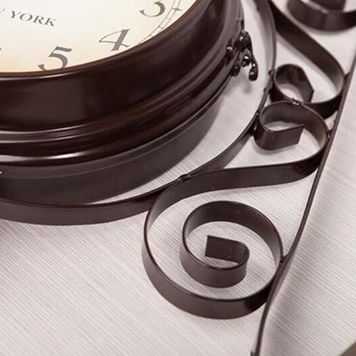 Miniatura 5 de Reloj de pared de hierro forjado antiguo, redondo para colgar en la pared, de doble cara, de dos caras, reloj de estación retro para colgar en la