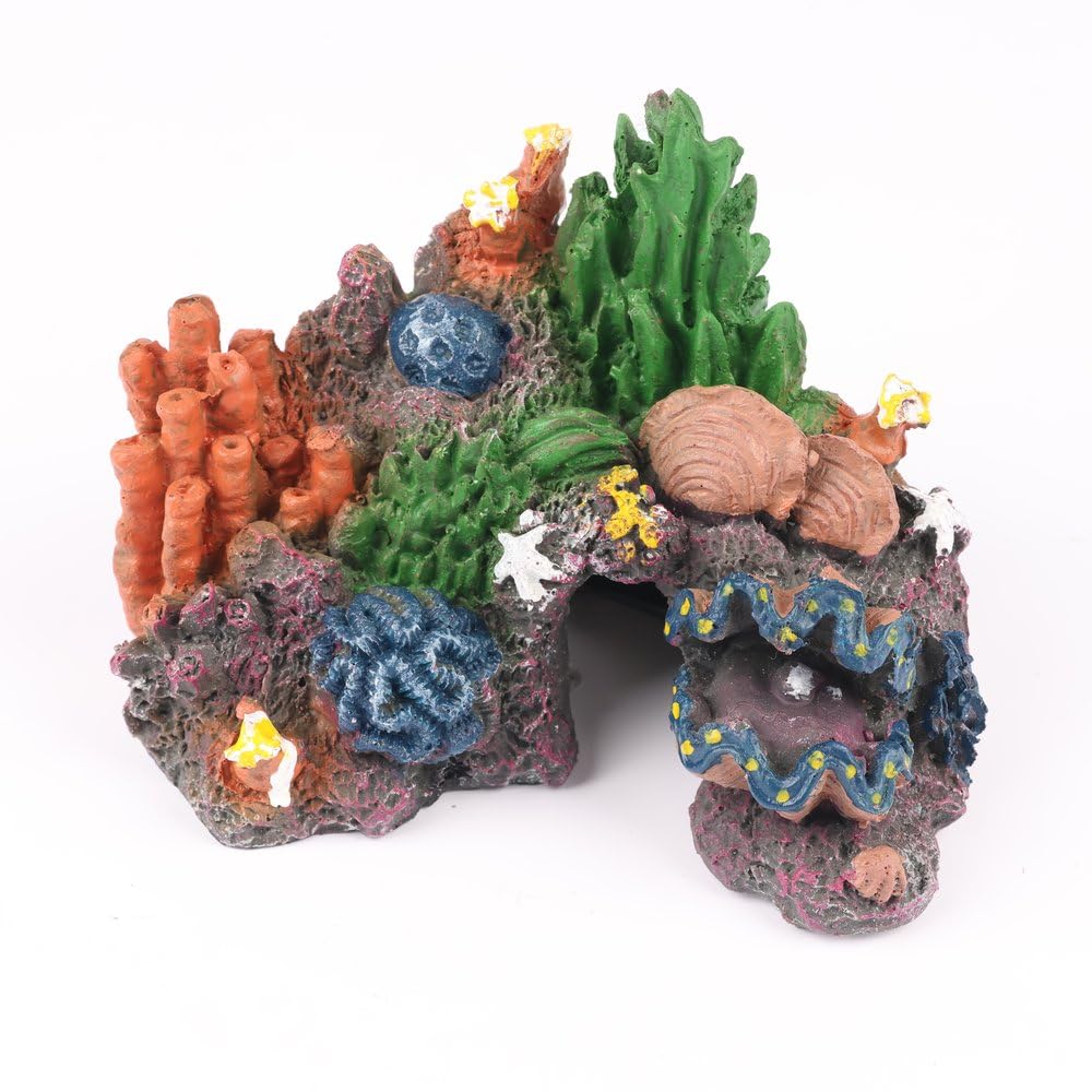 Atlantis Mixed Color - Predominantly Brown: The Rocks And Cave Have A Natural Brown Color. Aquarium Coral Cave Decoration | Multi-Color Artificial Coral Reef Ornament With Cave | Safe Resin Decor For Fish Tanks Enhances Aquatic Environment | Easy To Clean And Maintain (Coral Cave)