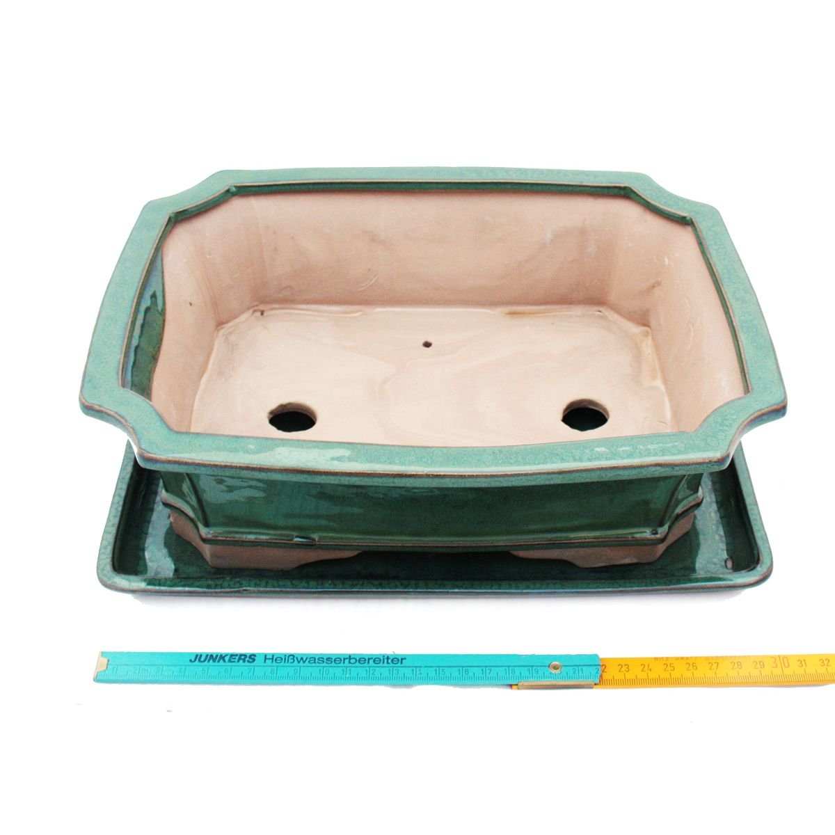 exotenherz Bol à bonsaï avec soucoupe taille 5 - vert - carré - modèle G4 - L 31 cm - l 23 cm - H 9,5 cm
