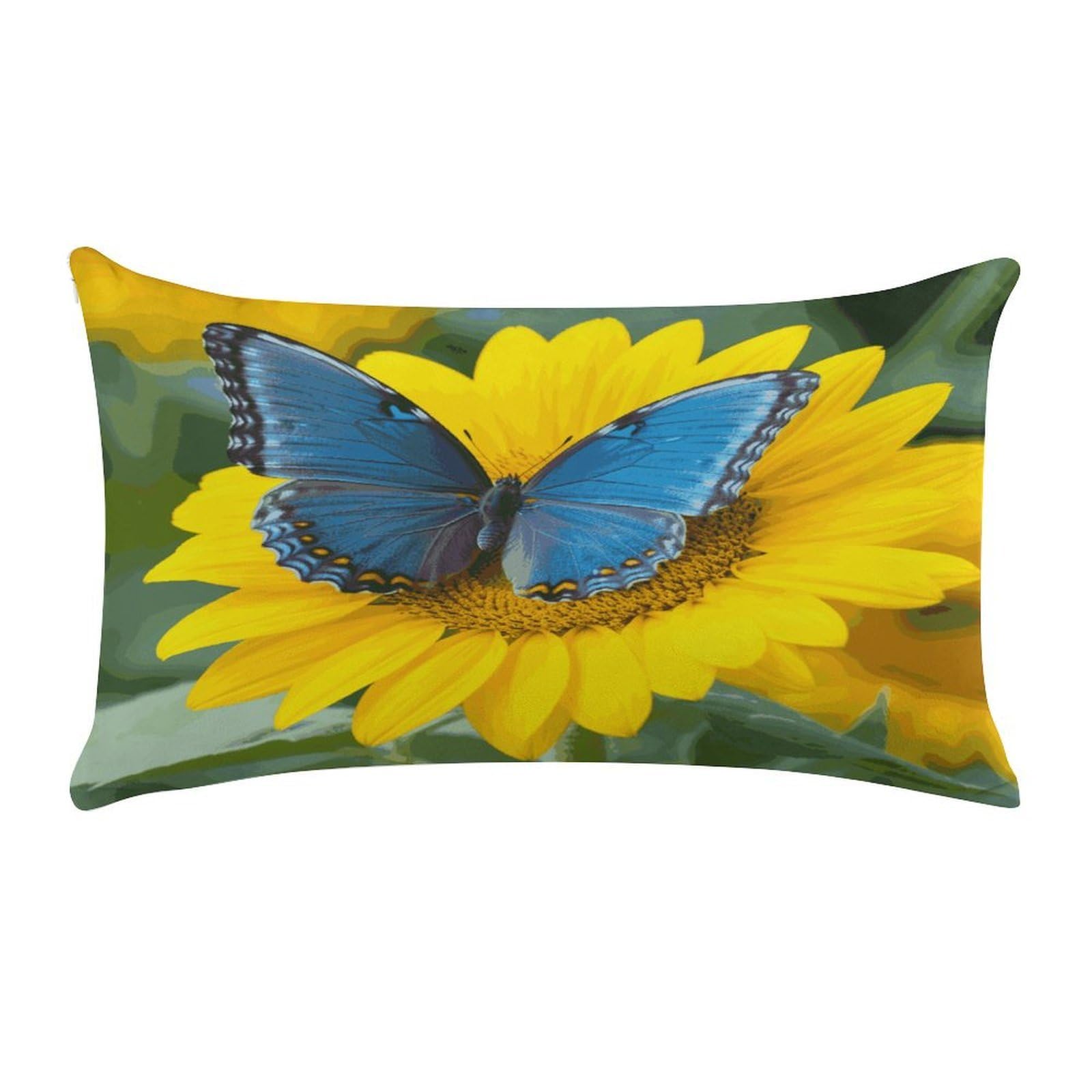 LDGSUPH Sunflower Blue Butterfly Throw Pillow Cover with Zipper Long Throw Pillow Case Anti-Fading Pillow Protector Super Soft Decorative Cushion Case Exquisite Plush Pillowcase12 X 20 in